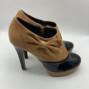 Bruno Menegatti Camel/Black Ankle Platform Heels Size 8 Made in Brazil